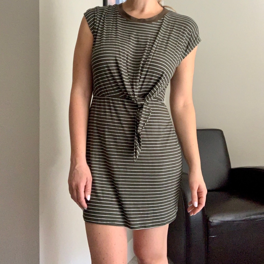 Green and White Striped T-Shirt Dress